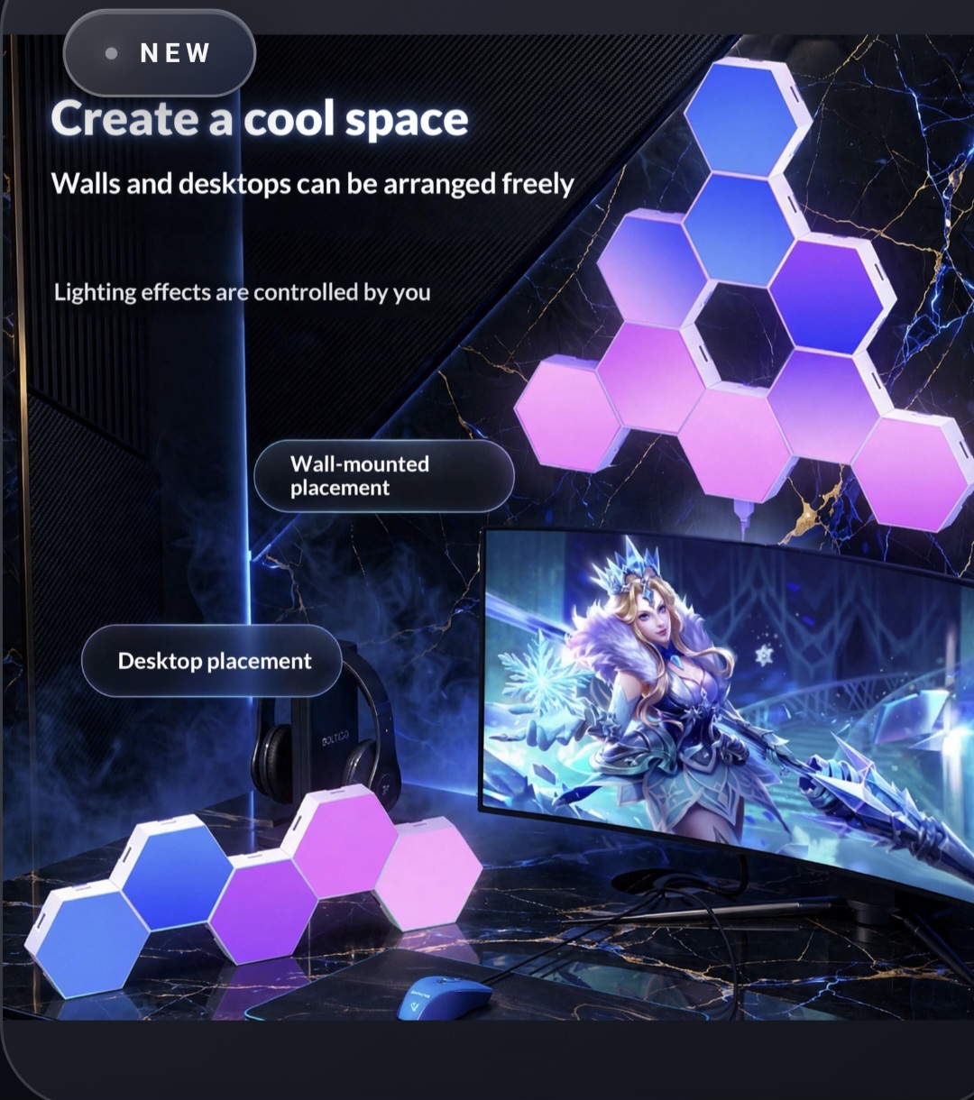 Hex panels wall mount